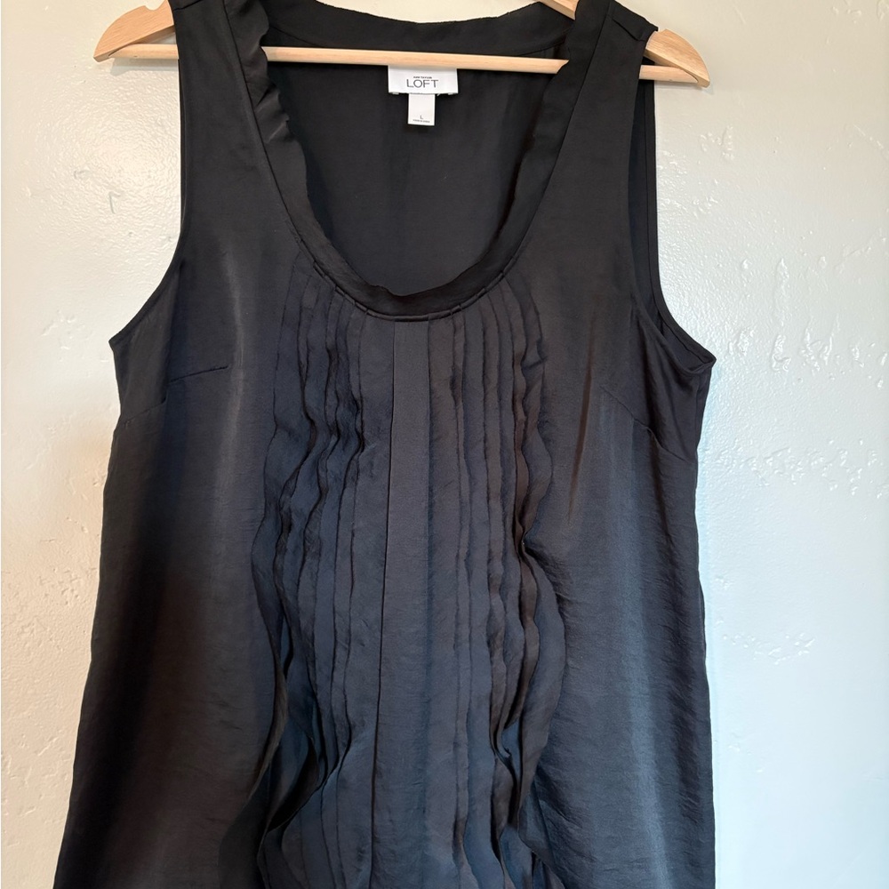 LOFT Black Sleeveless Blouse with Pleated Front